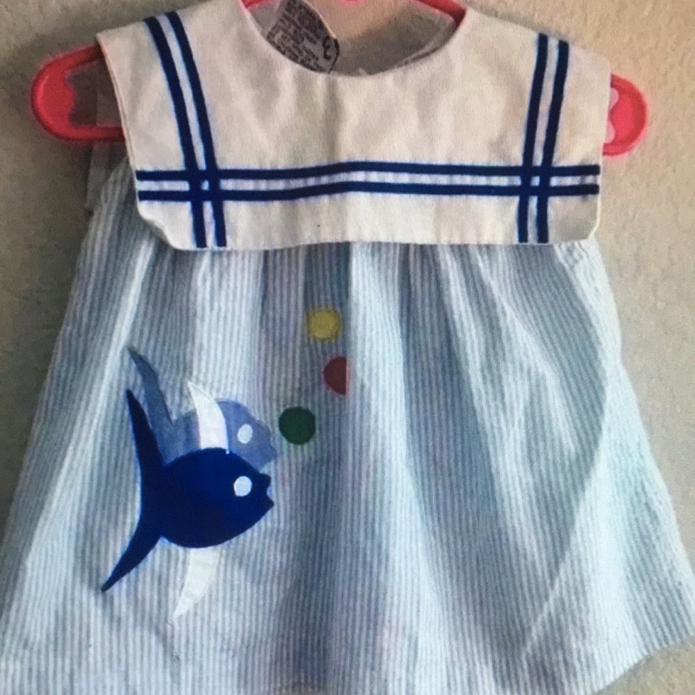 Striped Baby Dress with Fish Design